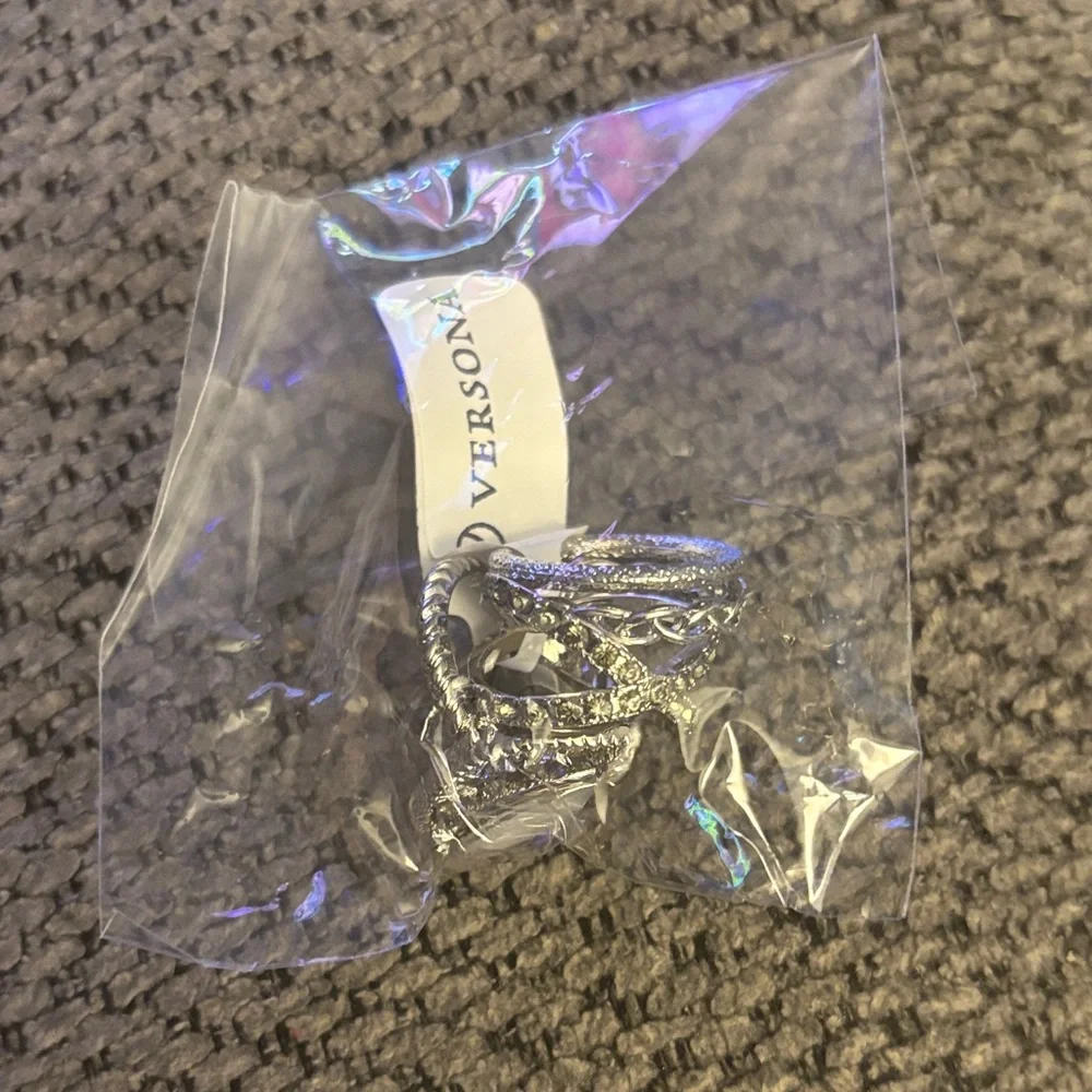 Versona Silver-Tone Crystal Hoop Ring Set, size 7 - Picture 6 of 6